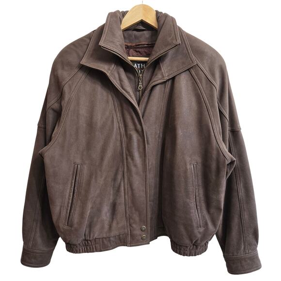 Leather Limited Vtg 90s Brown Flight Bomber Genuine Leather Thermal Lined Coat M - Picture 1 of 11